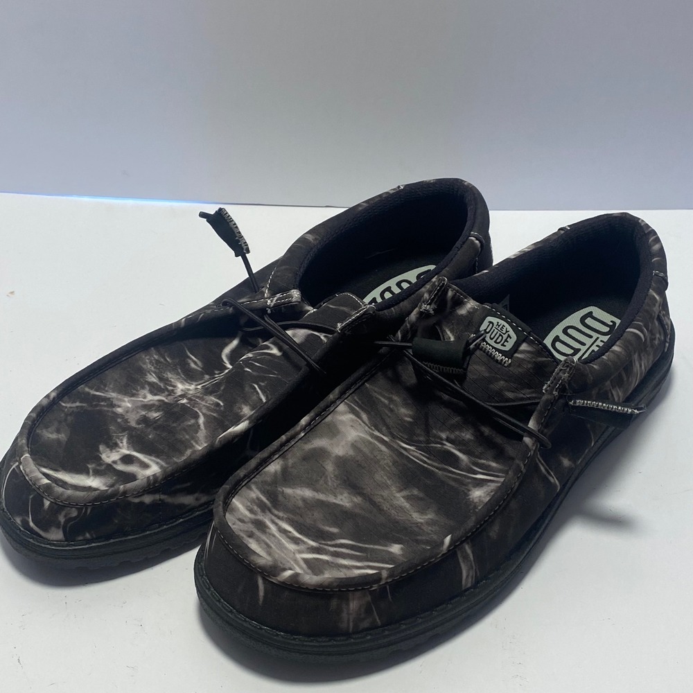 Hey Dude Wally Mossy Oak Elements Mens 13 Black Excellent Camo Slip On Loafers